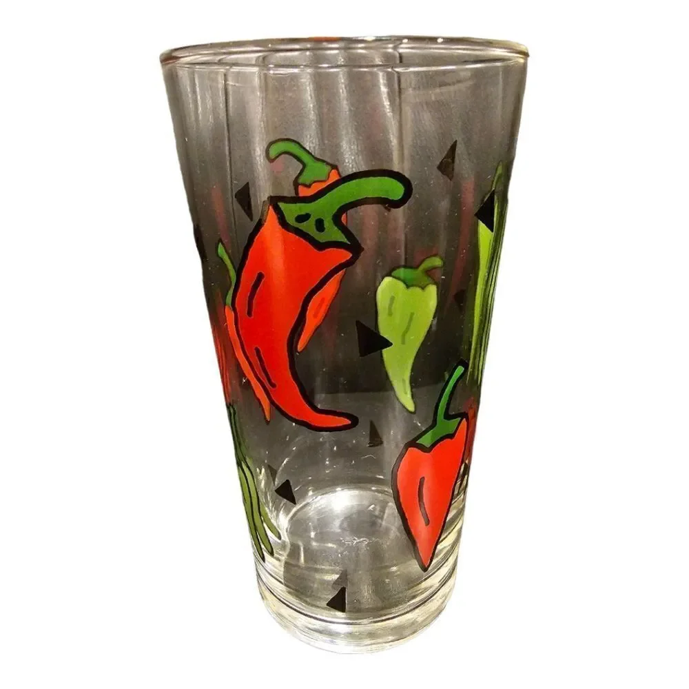 4 - CRATE &‎ BARREL Red and Green Chili Pepper Drinking Glasses 6” Vintage